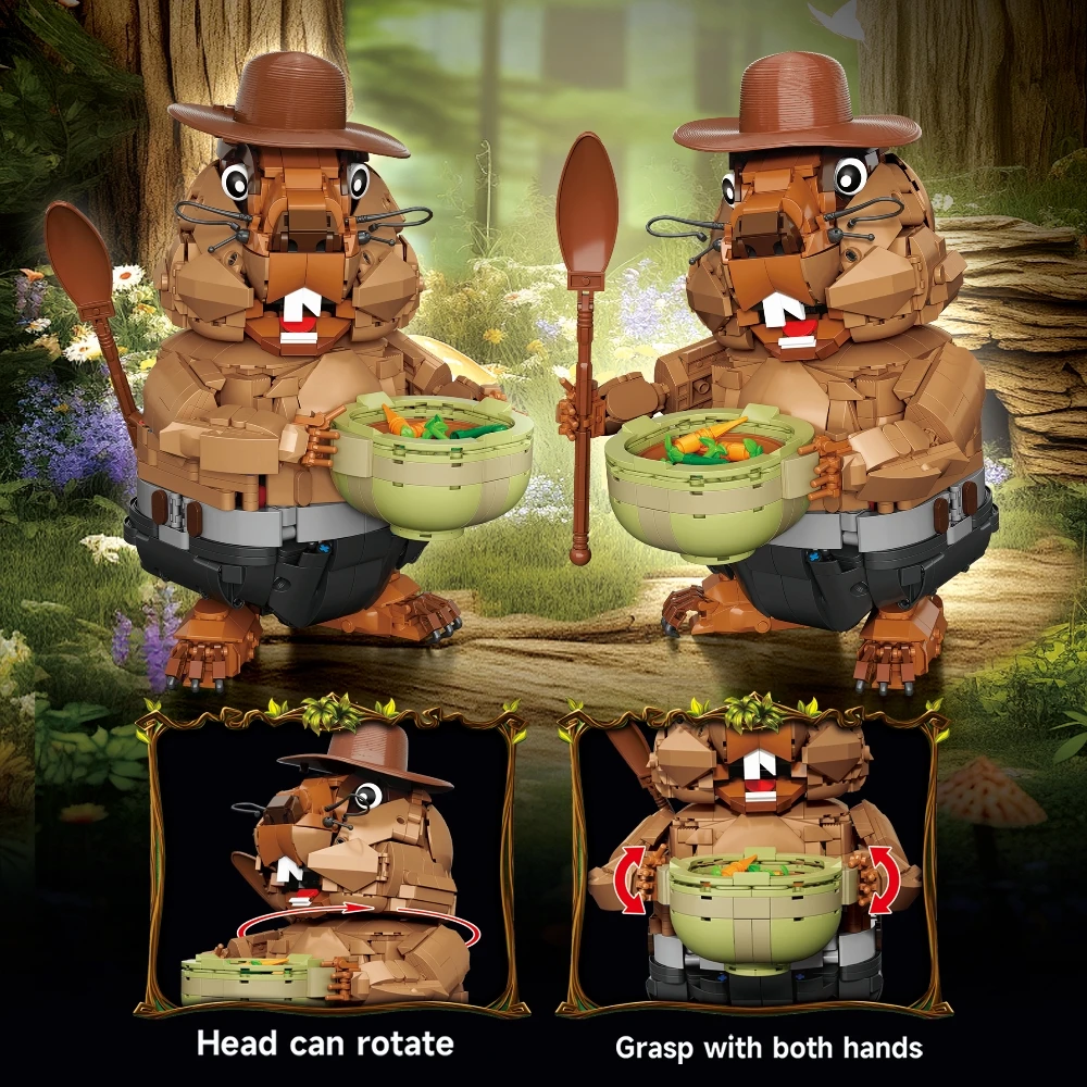 ​ Kreatywny zestaw klocków konstrukcyjnych w kształcie marmota, model do składania, klocki MOC, dekoracje stołowe DIY, modele, prezent urodzinowy dla dzieci ​