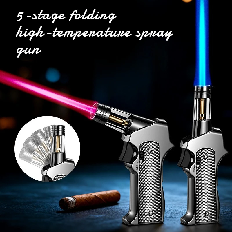 5-segment Folding High-temperature Spray Gun Outdoor BBQ Direct Injection Inflatable Ignition Portable Windproof Cigar Lighter