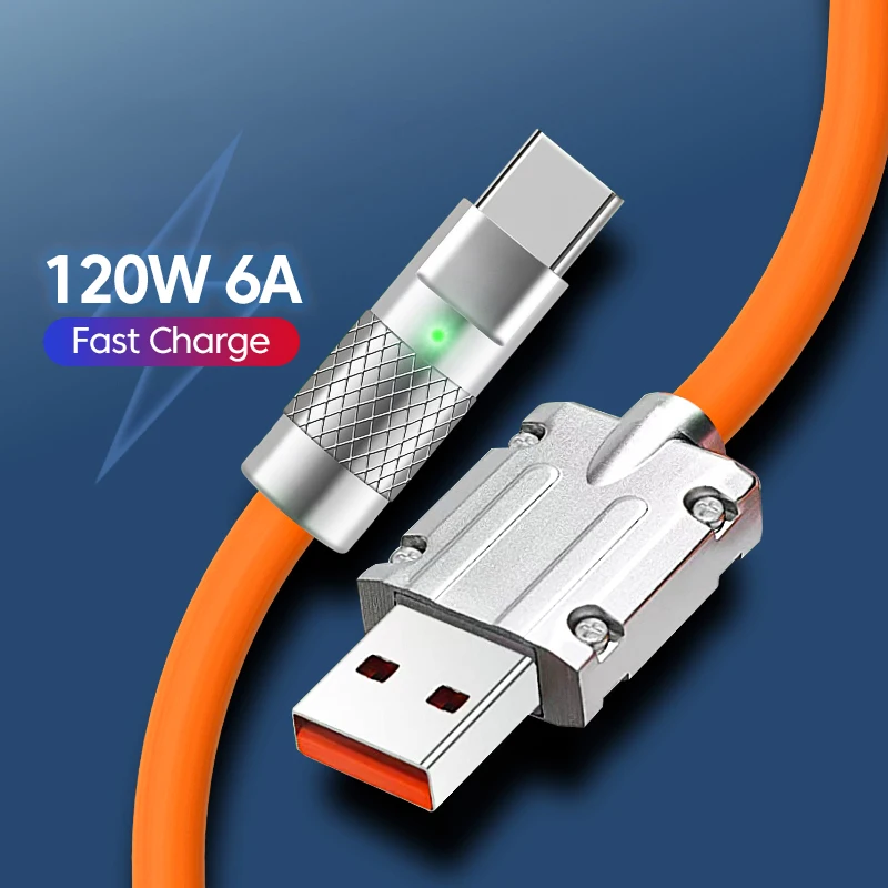 Elough 120W 6A USB C Cable Liquid Silica Gel Fast Charging USB Cable Is Used For Xiaomi Samsung Mobile Phone Bold Data Cable