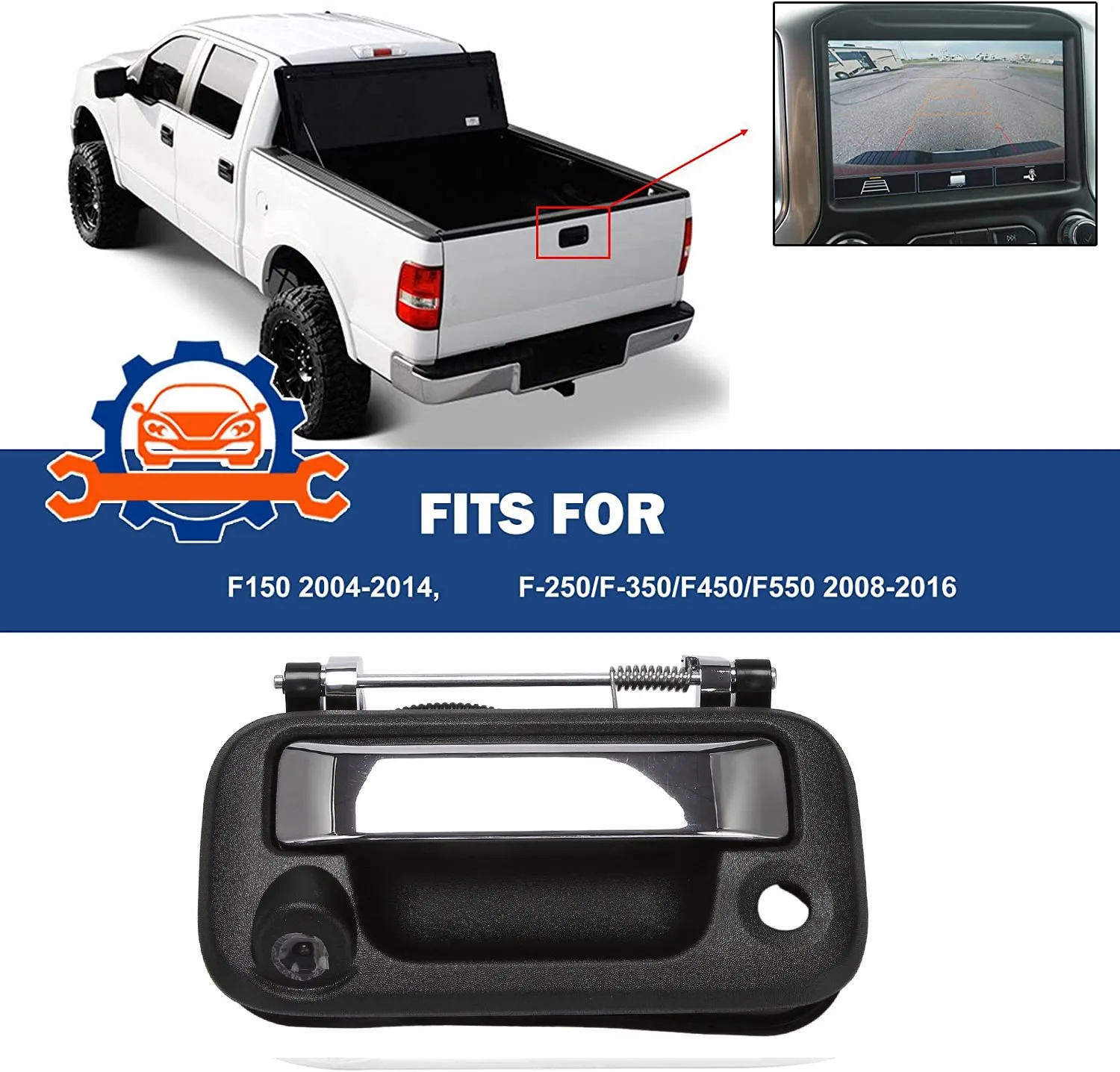 Car Tailgate Handle Rear View Camera Backup Camera for Ford F-250 F-350 F-150 F550 2004-2014 8L3Z-9943400-AC