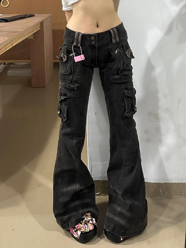 

American High Street Design Multi-ket Work Pants Women Spring 2026 Spicy Girl Waed Outdated Micro Flared Long Trousers