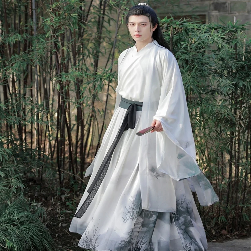 Ancient Printing Hanfu Chinese Traditional Weijin Dynasty Clothing Swordsman Men Cosplay Dress Fairy PhotoShooting Costume Party