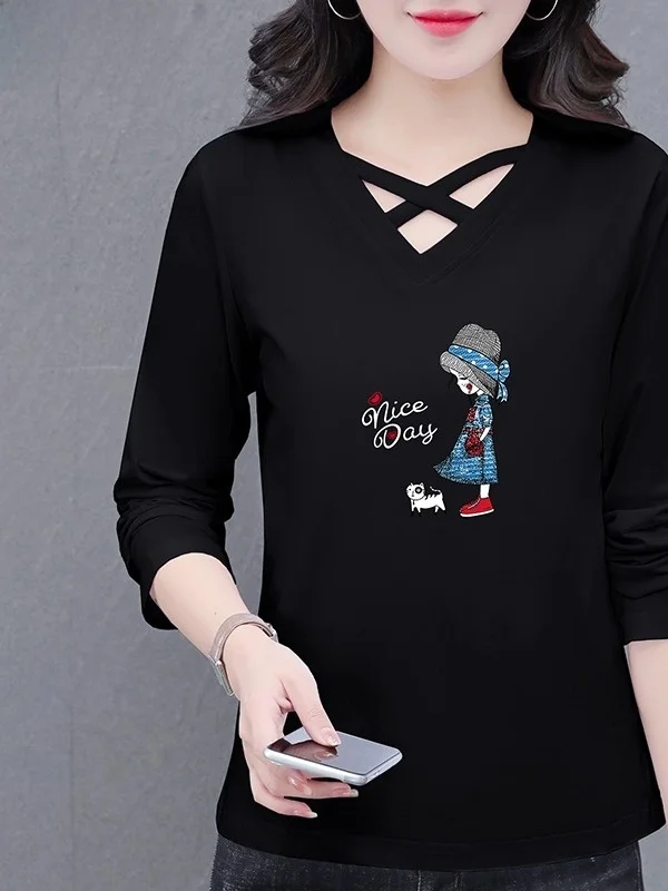 TUCANO 여성용 순면 스포츠 티셔츠 V넥 긴팔 편안하고 부드러운 패셔너블 다용도 베이스 레이어 탑