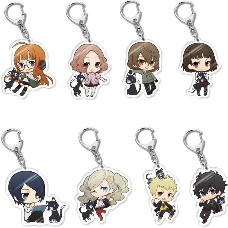 8pcs Persona 5 Anime Keychain Amamiya Ren Sakamoto Ryuuji Acrylic Key Chain Women Men Cute Bag Pendant Key Ring Ornament Gift