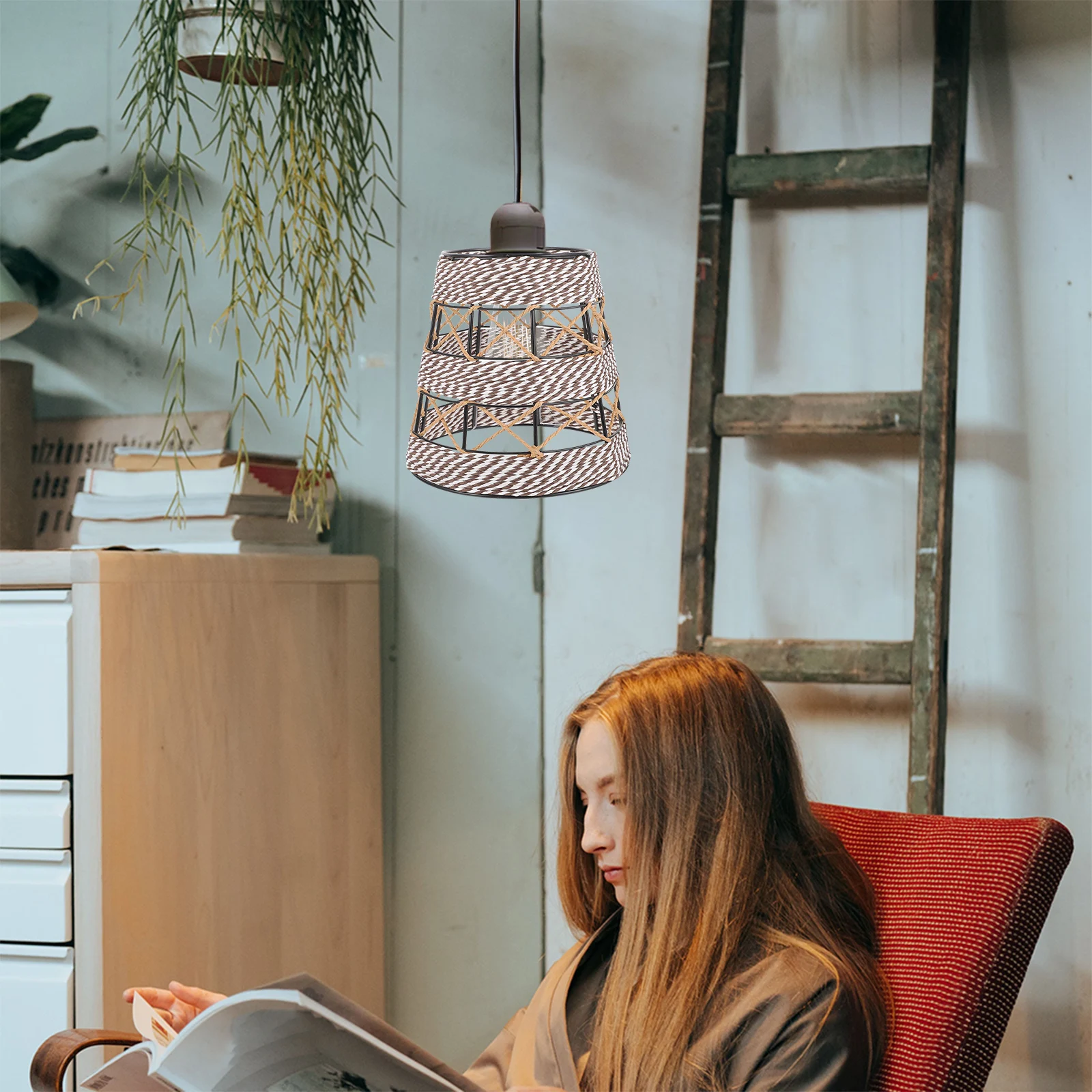 

Rope Weaving Lamp Shades 12x19x18 Black White Woven Cover Pendant Lamp Nordic H made DIY Home Rustic Lighting Accessories
