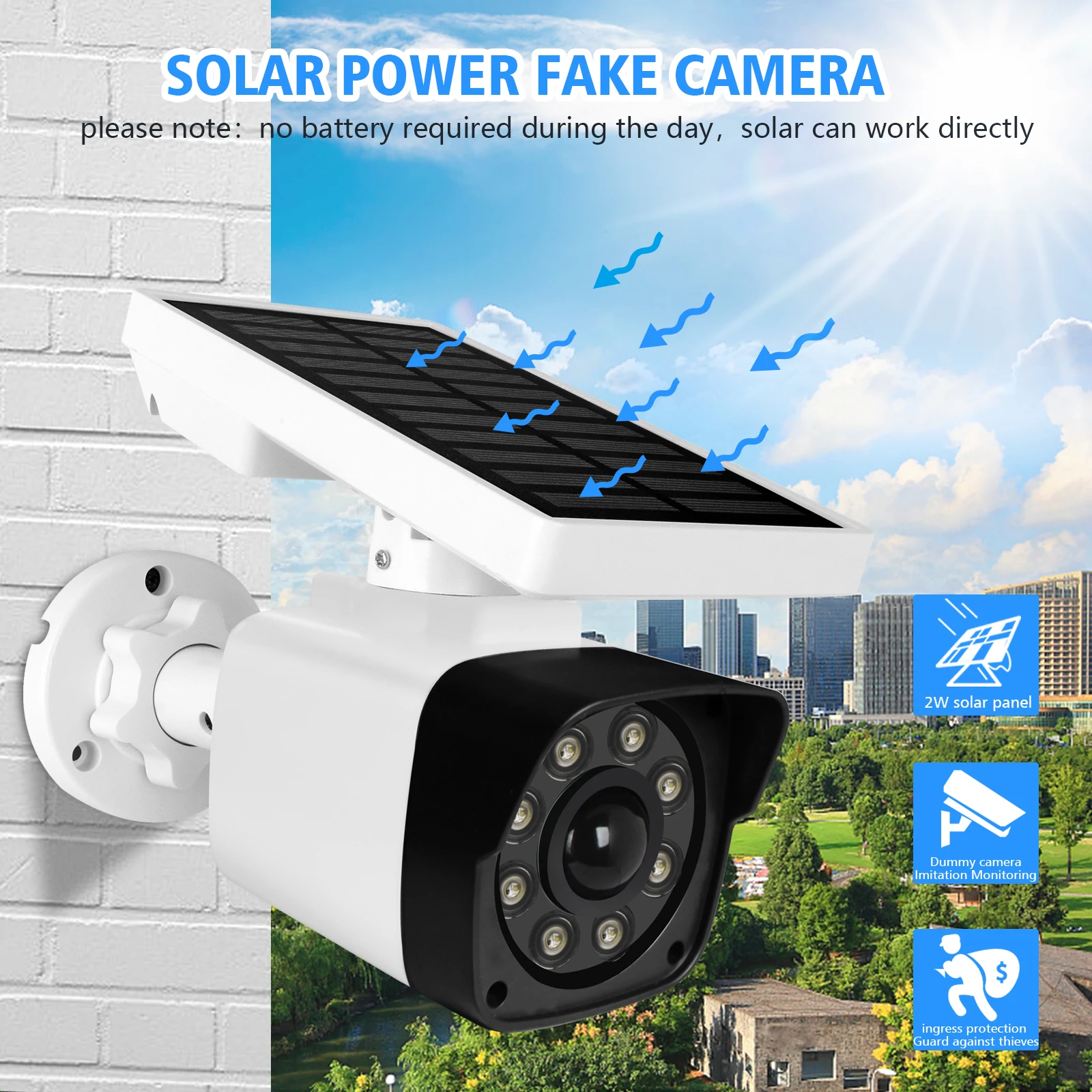Solar Power Dummy ip Camera wifi Charging Security Waterproof Fake Camera Outdoor Bullet LED Light CCTV Surveillance Camera