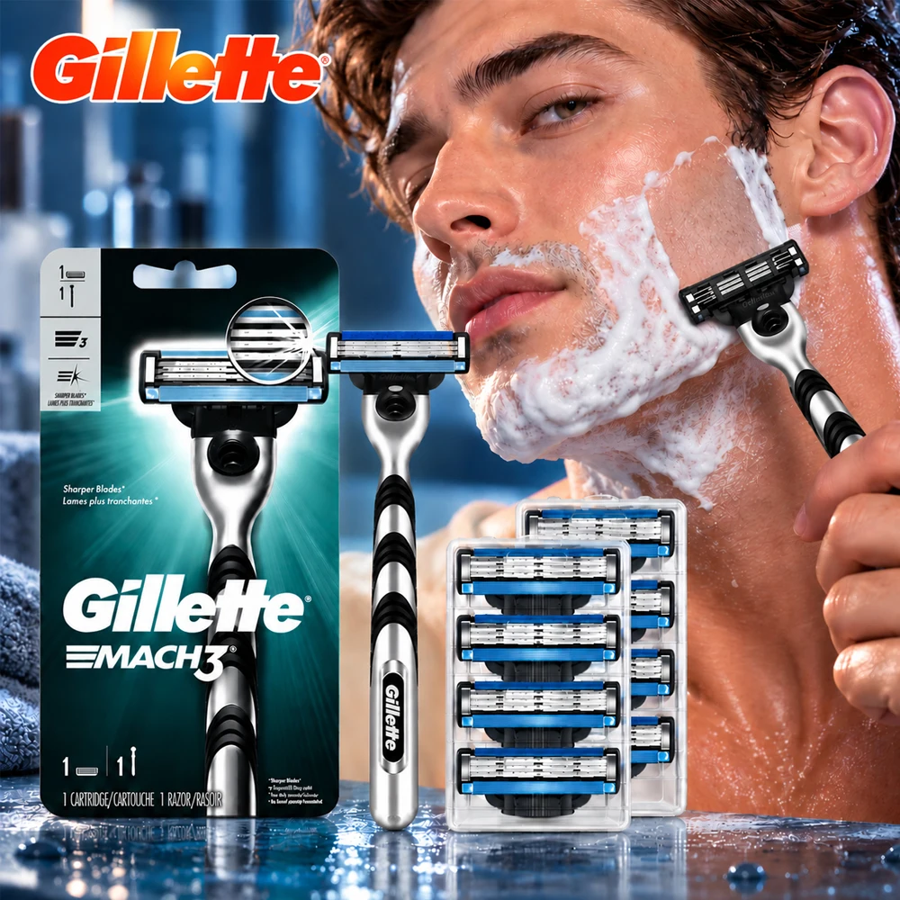 Gillette Mach3 Men's Razor Manual Shaver with 3-Blade Replacement Cartridges for Face Beard Wet Shaving Smooth Skin Grooming