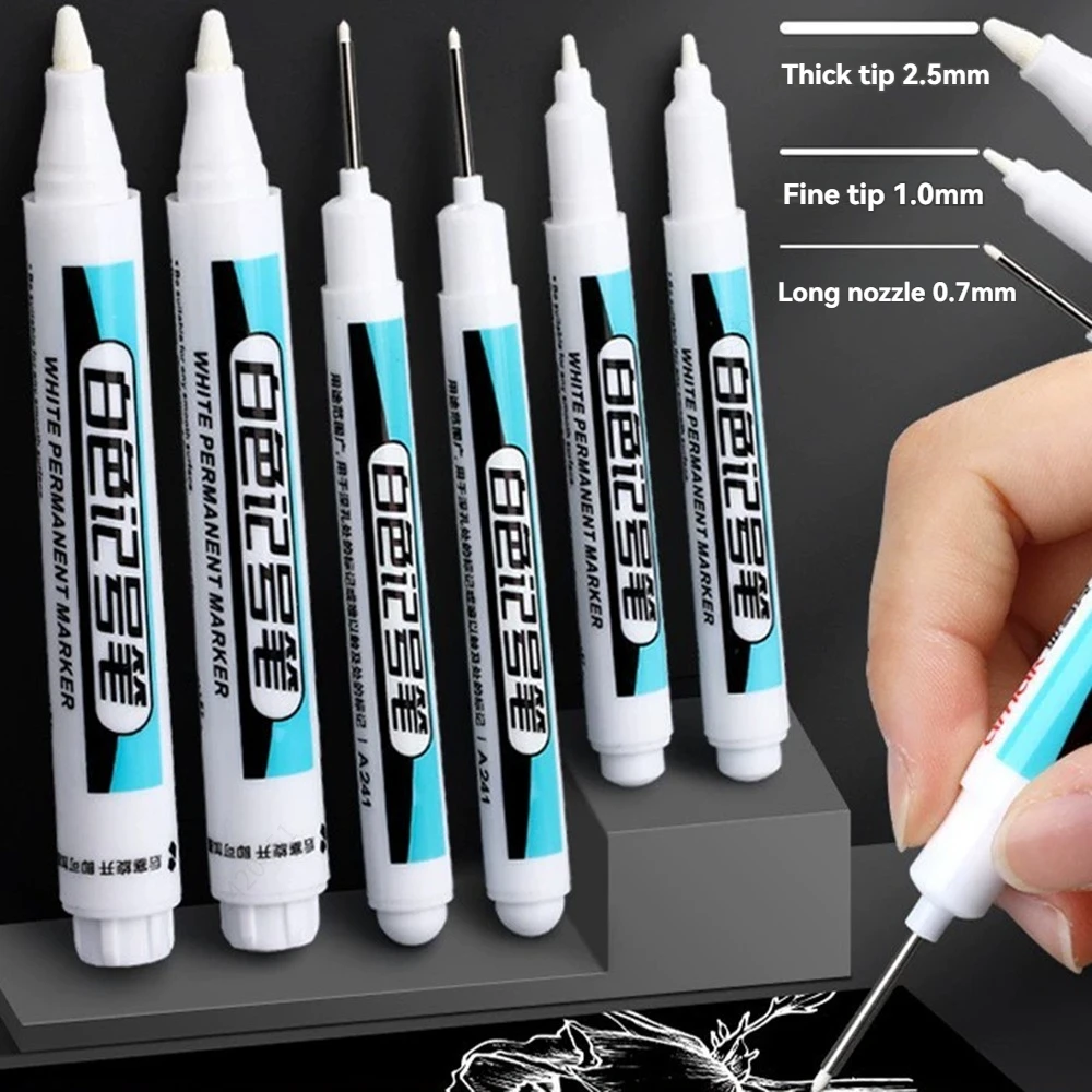 20Pcs White Ink Permanent Marker Pens Set 0.7/1.0/2.5/45MM Markers Paint Pen for Plastic Leather Glass Stone Metal Art Supplies