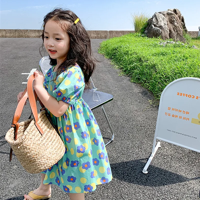 Girls' Small Fresh Flower Dress 2025 Summer Dress New Backless Children's Temperament Short-sleeved Floral Princess Skirt
