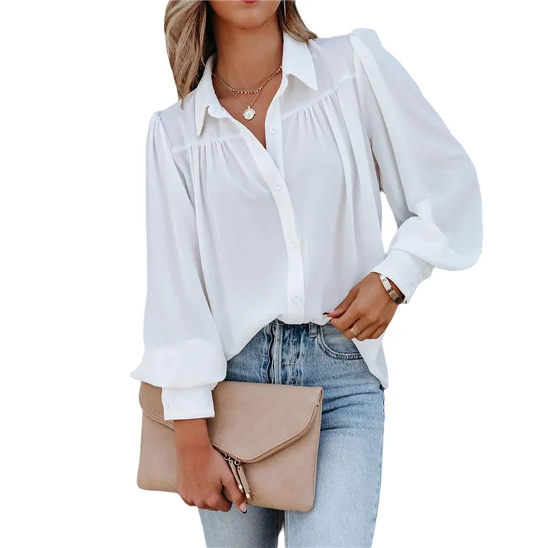 

Womens Shirts Button Down Printed Lantern Long Sleeve Blouse Fashion Casual Tops 2025