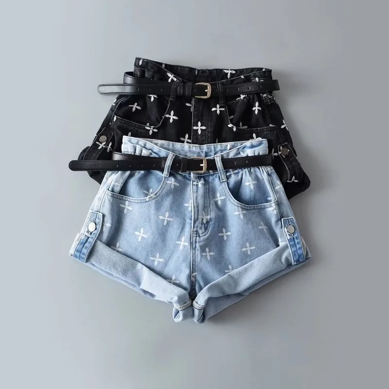 

C5575 New Summer Women's Short Jeans High Waist Lady Denim Shorts with Belt