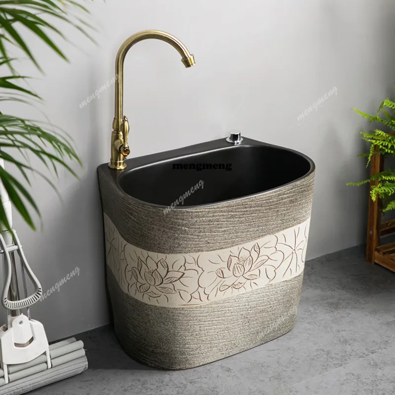 

Household Balcony Mop Basin Ceramic Mop Pool Outdoor Courtyard Height Mop Pool Sink