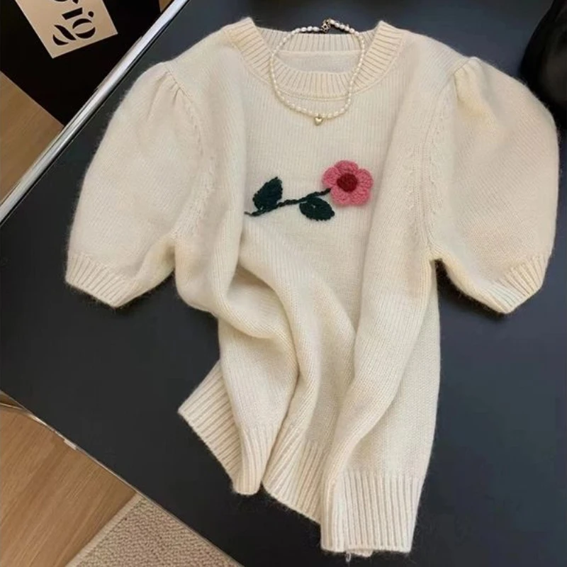 Pullovers Women Summer Sweater Knit Sweet Kawaii Clothes O-neck Embroidery Aesthetics Y2k Korean Fashion Harajuku Свитер Женский