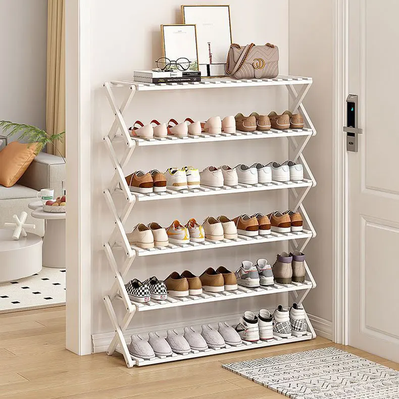 

Custom 4 5 6-Tier Bamboo Wood Shoe Rack Durable Modern Design Foldable Living Room Furniture Home Organization Wooden Stand