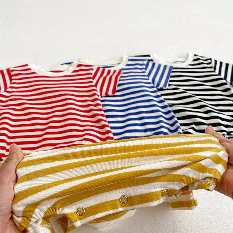 MILANCEL 2023 Summer Baby Bodysuits Striped Girls One Piece  Short Sleeve Boys Clothing