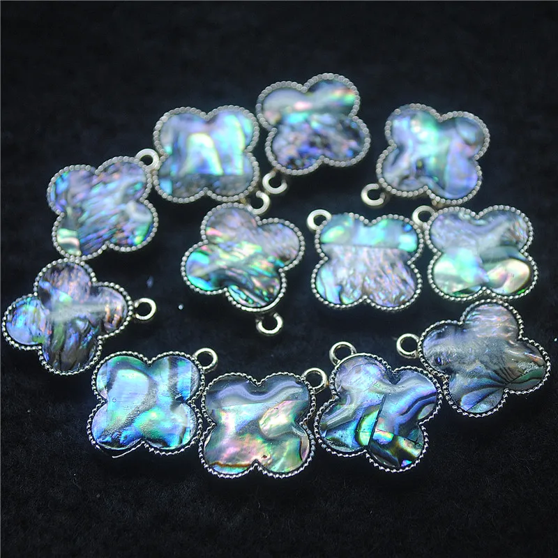 

5PCS Natural Abalone Shell Pendants Four Leaf Clover Shape With Golden Metal DIY Jewelry Accessories Findings Size 18MM Free