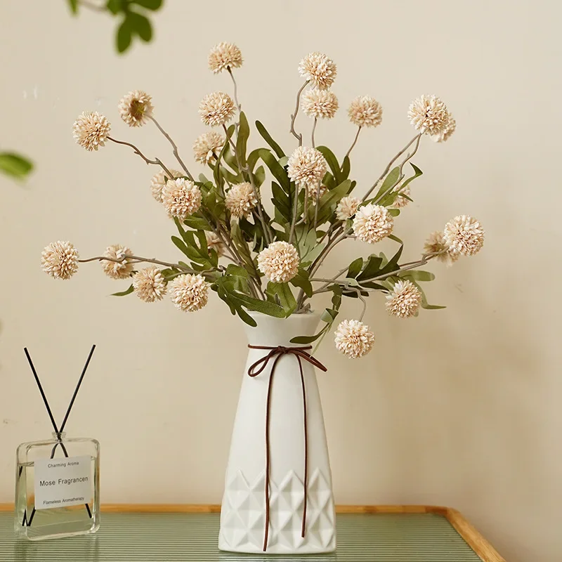 10Pcs Autumn Silk Flowers 5head Dandelion Artificial Decoration Wedding Party Luxuy Home Decor Flower Ball Chrysanthemum Floral