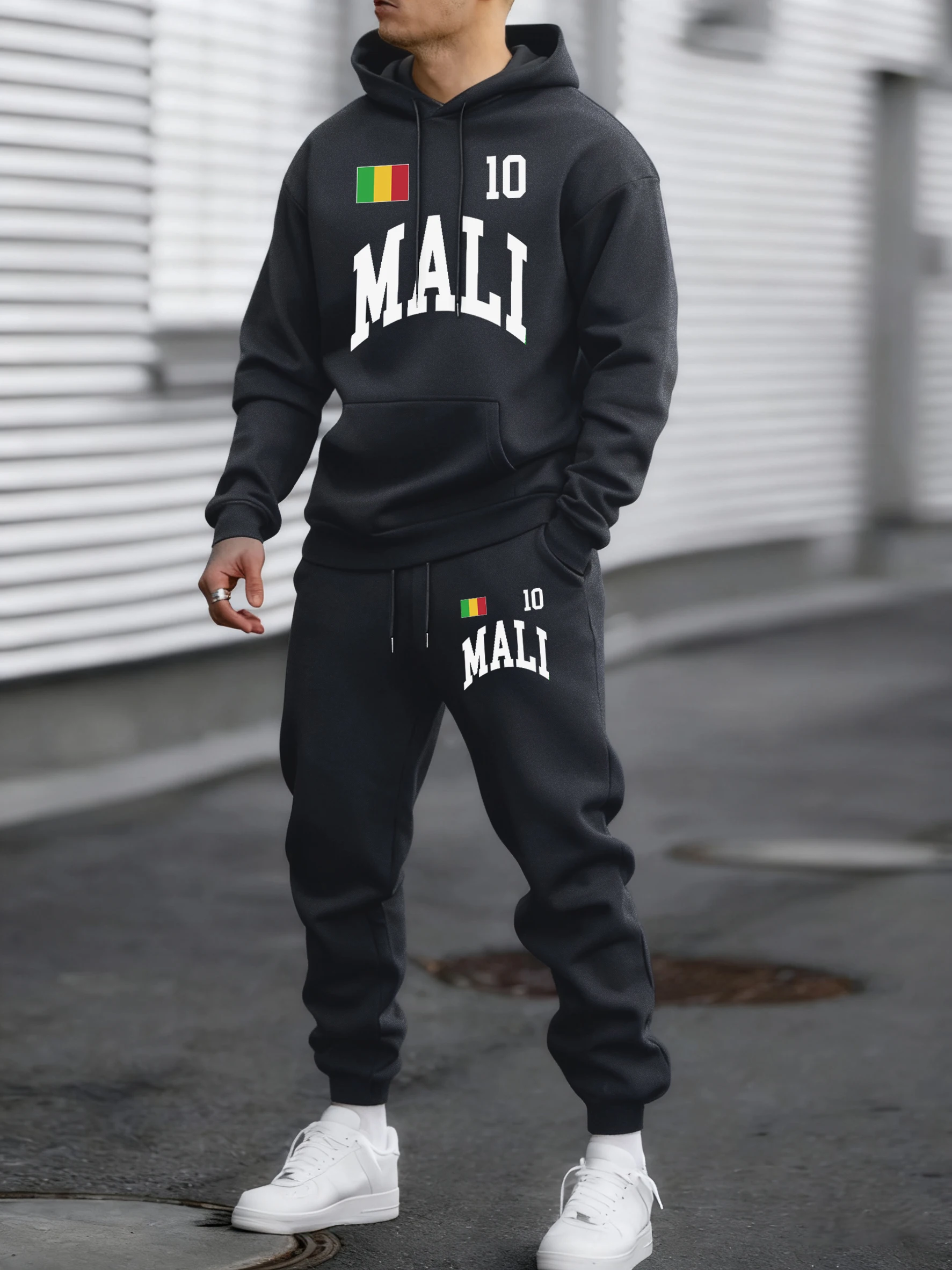 

Mali Flag Printing Warm Comfy Hoodie Winter Fleece Hooded Sweatshirt Pants 2 Piece Set Men Soft Fashion Sweatpant Pocket Clothes