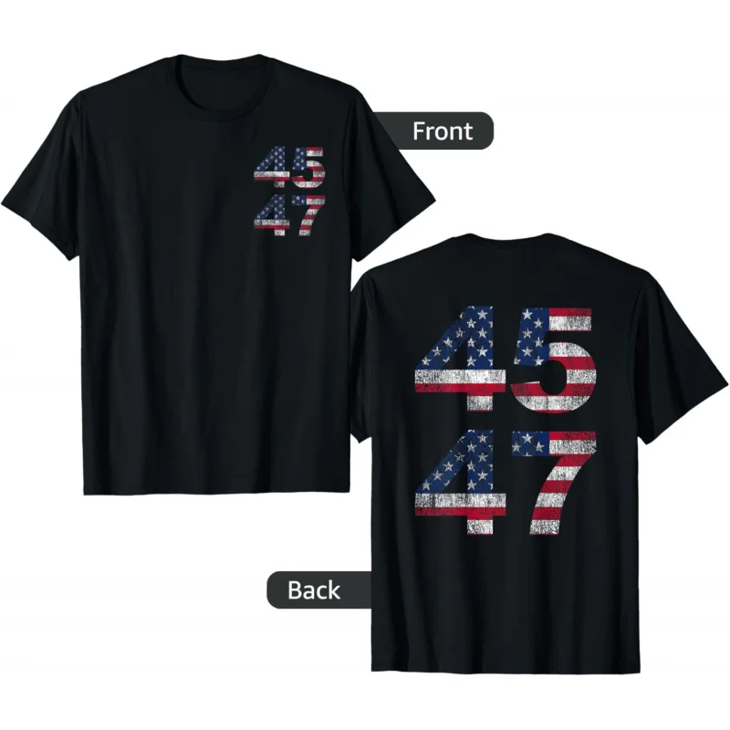 

Trump 45 47 2024 President Election Front & Back Distressed T-Shirt Men's and Women's Loose