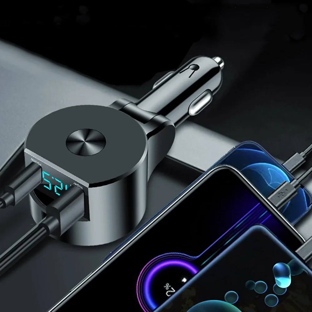 شاحن سيارة سوبر سريع قابل للسحب شاحن هاتف السيارة Usb Qc3.0 نوع C Pd شحن سريع كابلات قابلة للسحب كشف الجهد