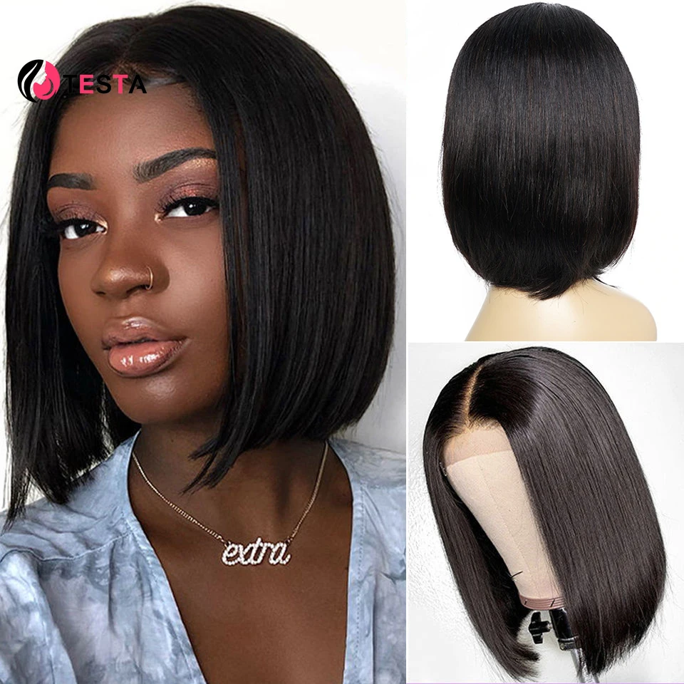 

Bob Wigs 12 inch Glueless 4x4 Lace Front Wig Human Hairs Pre-Plucked Transparent Lace Straight Black Highlight Burgundy Blonde