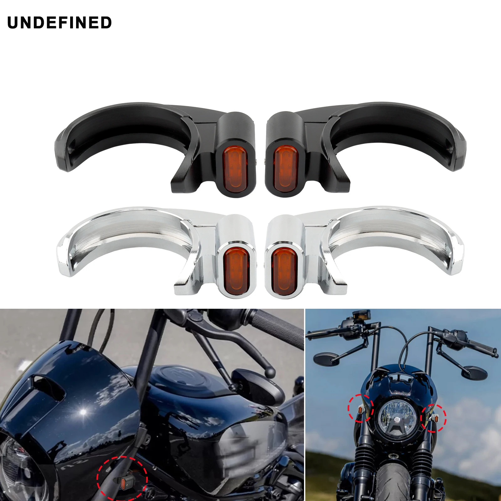 39-41MM 49-51MM Motorcycle Front Fork Turn Signal Lights Fit For Harley Sportster Touring Dyna Fat Bob Bobber Honda BMW Yamaha