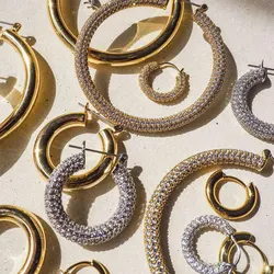 Classic Round Circle Stainless Steel Crystal Zircon Hoop Earrings for Women Luxury CZ Geometric Hoops Fashion Wedding Jewelry