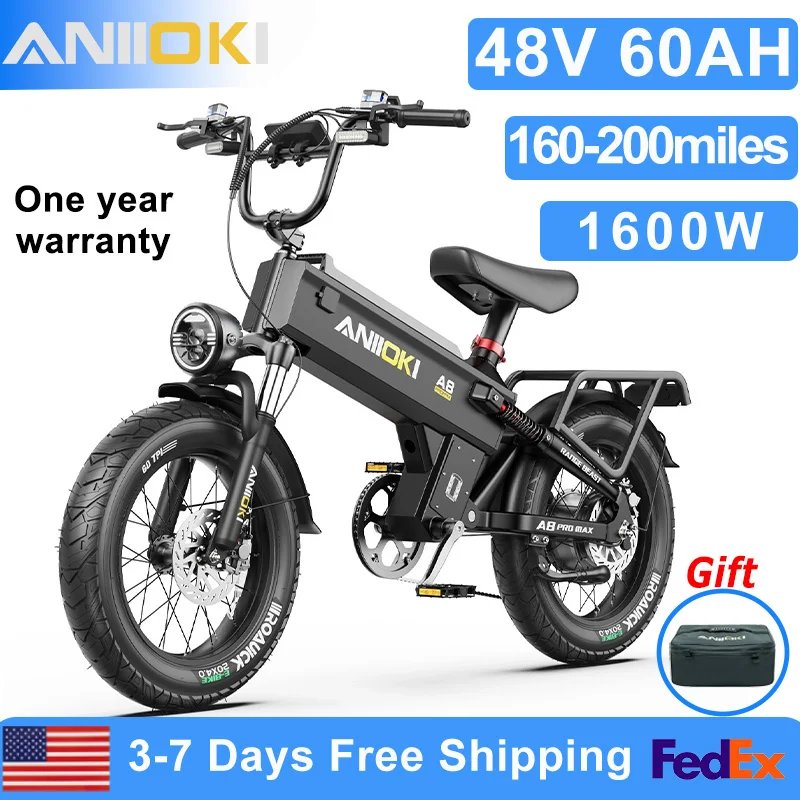 

Aniioki ebike 60ah electric bike 1600W Motor Electric Bicycles for Adults aniioki a8 pro max 20"*4" Fat Tires 49km/h