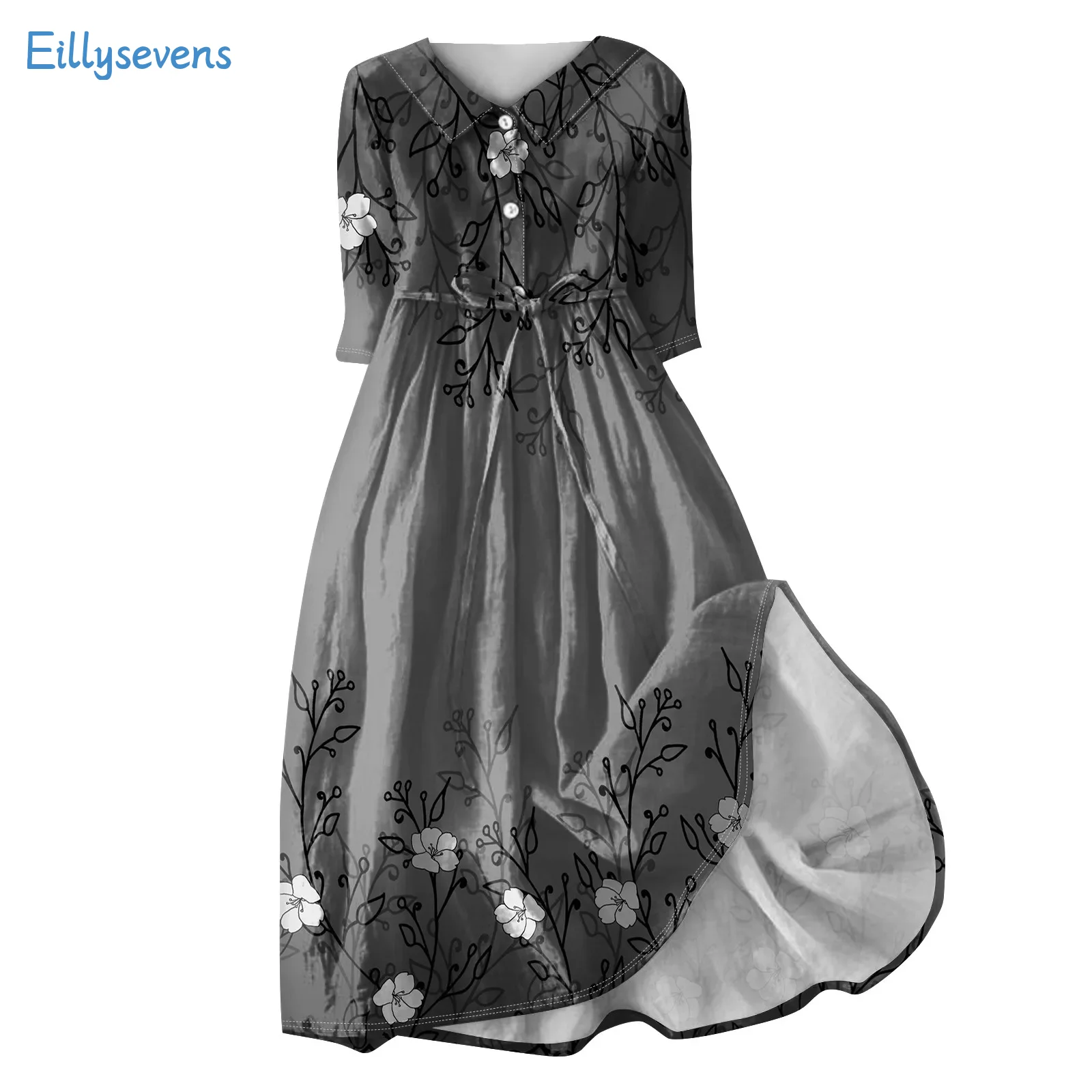 فستان مريح بأكمام ثلاثة أرباع للنساء ، فستان بأزرار طية صدر ، فساتين مطبوعة كلاسيكية ، سببية يومية ، عطلة ، موضة الصيف