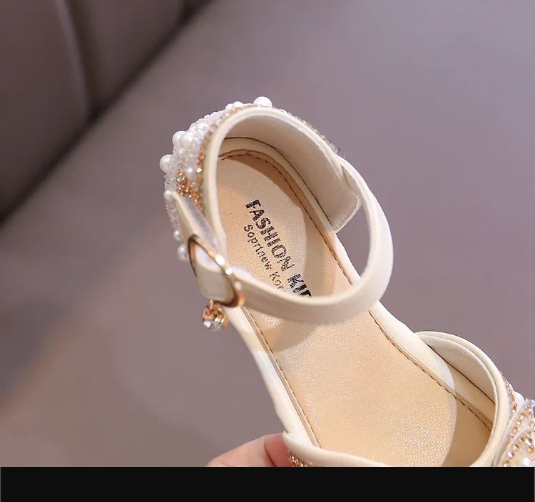 Mädchen-Sandalen, modische Prinzessinnen-Schuhe, Frühling, Sommer, glitzernde Perlen-Pailletten, flache Sandalen, einfache Kinderschuhe, Party, Hochzeit – Detail 21