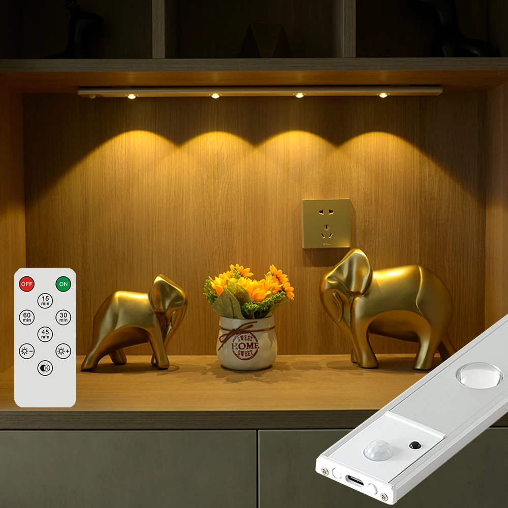 Ultra thin LED Light Remote Control 20/30/40CM PIR Motion Sensor Cabinet Lamp Wireless USB Rechargeable Kitchen Night light