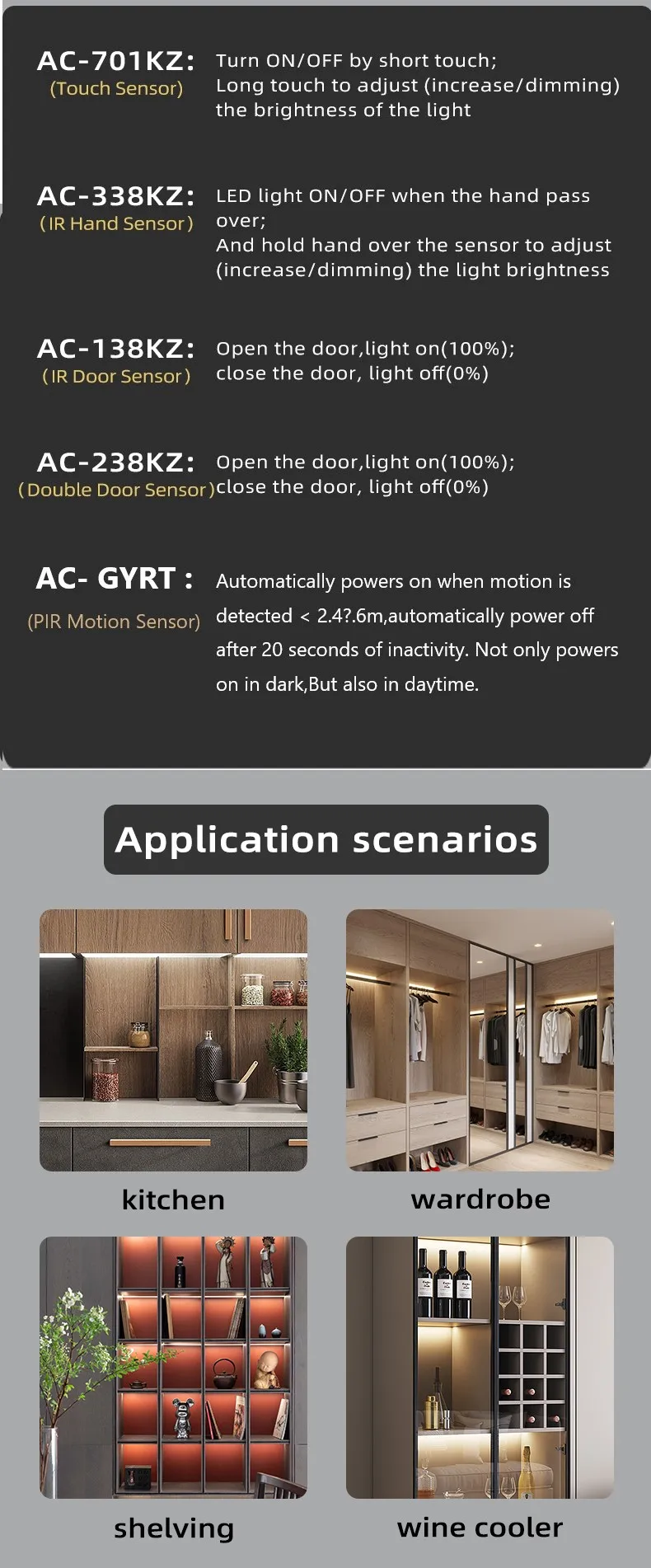 AC 85V/265V Infrarot-Bewegungsmelder-Relaisschalter mit 5-8cm Erfassungsbereich 60W/100W IP21 Smart für Schrankanwendungen – Detail 7