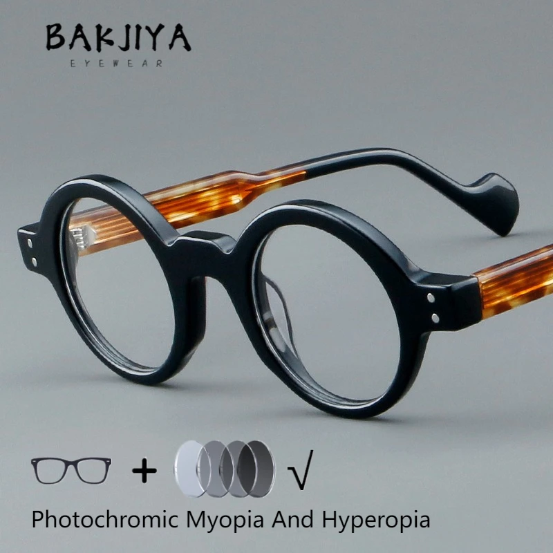 

Handcrafted Acetate Fiber Photochromic Prescription Eyeglasses Men Retro Round Frame Women Designer Eyewear Myopia and Hyperopia