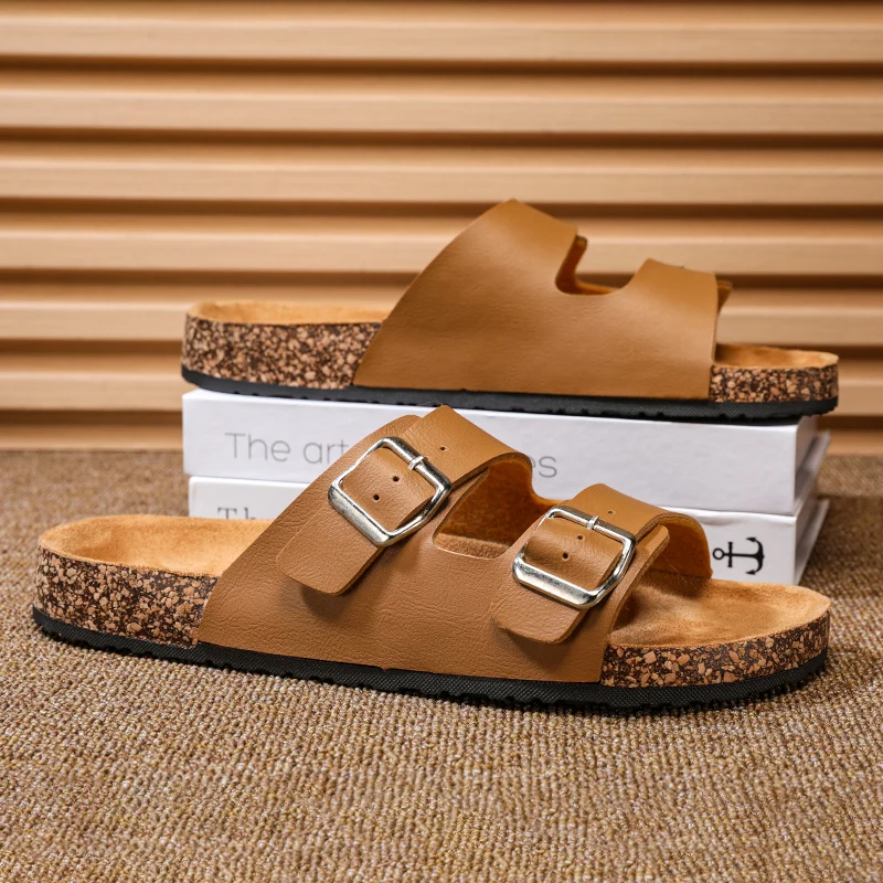 New Leather Birkenstock Cork Flip-flops Male Couple Retro Summer Wear Muller Slippers Fashion Casual Beach Sandals Size 36-46