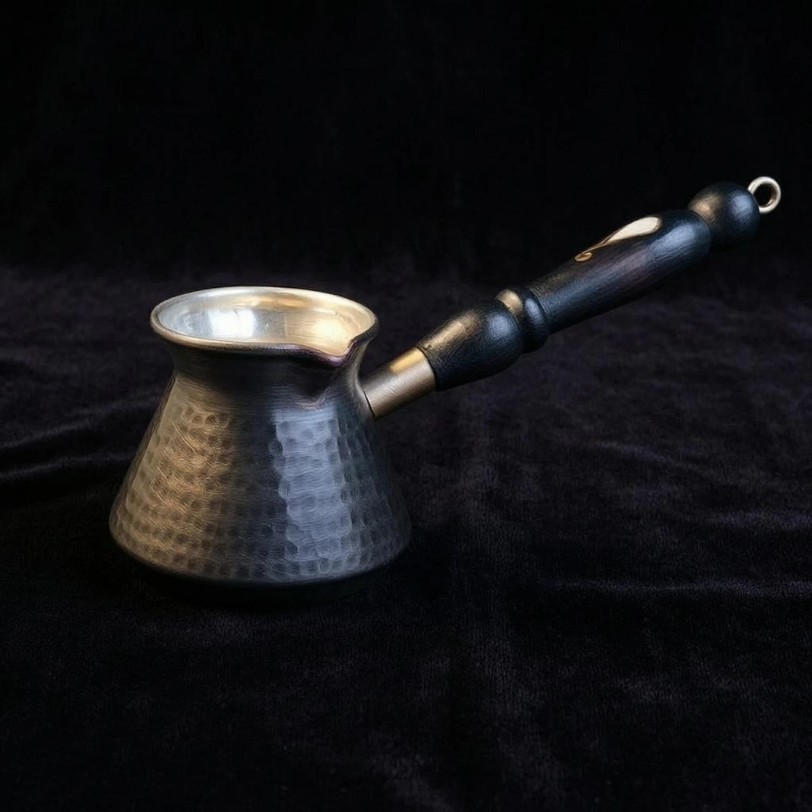 Copper Cezve Brass Neck Artisanal Copper Coffee Pot Turkish Coffee Pot Long Handle Drinkware Wide Pouring Rim view 4