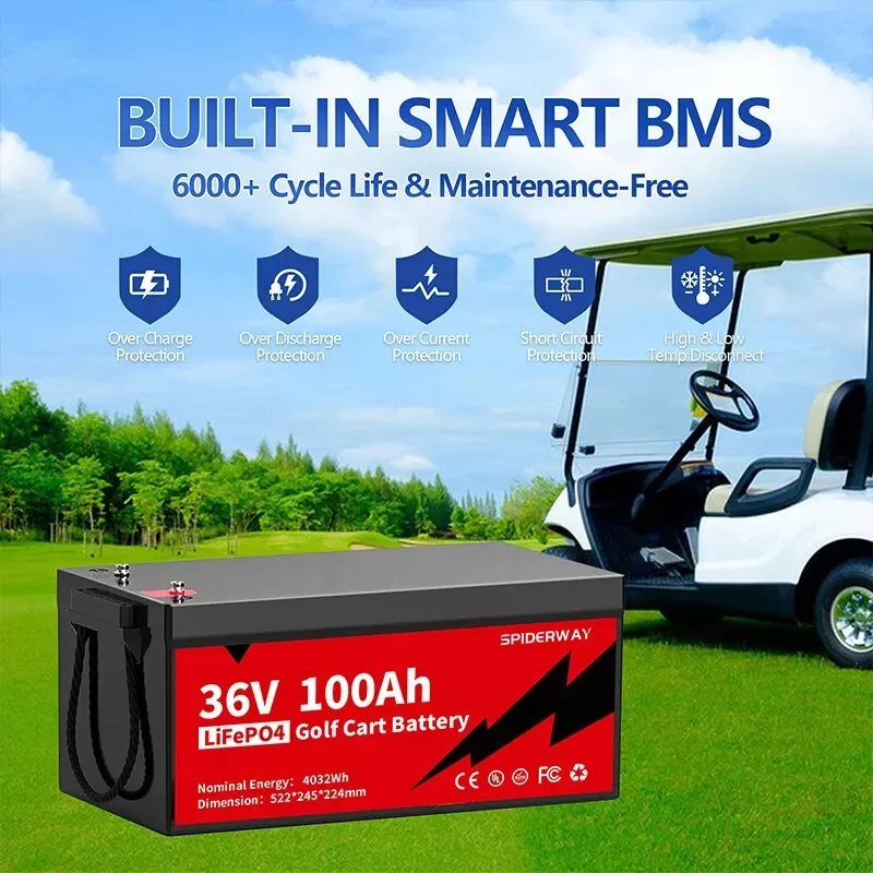 36V 48V 100AH LiFePO4 Battery 200A Golf Cart EV RV Off Grid Solar BMS 6000 + Cycle