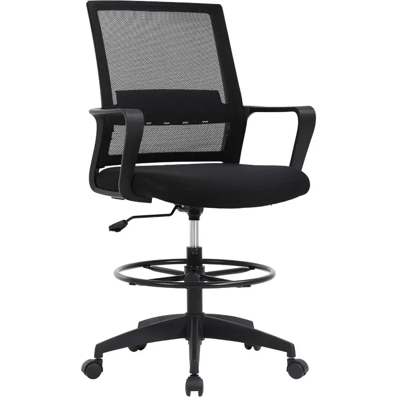 Adjustable Mesh Drafting Stool Tall, Swivel Office Chair with Lumbar Support & Footrest for Desk Work