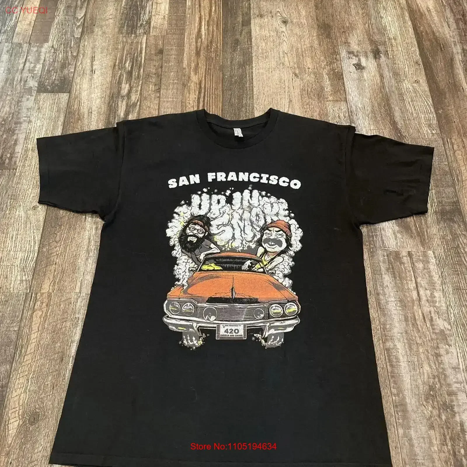 تي شيرت رجالي Cheech And Chong San Francisco 420 أسود 2018 مقاس كبير عتيق مغسول مريح للتنفس موضة ناعمة أوم #1