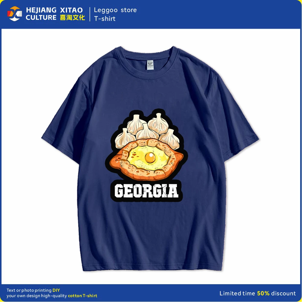 Fun Khinkali Kachhapuri Food Lovers Travel Georgia T-shirt for Men and Women Fashion Casual Cotton Loose Clothing