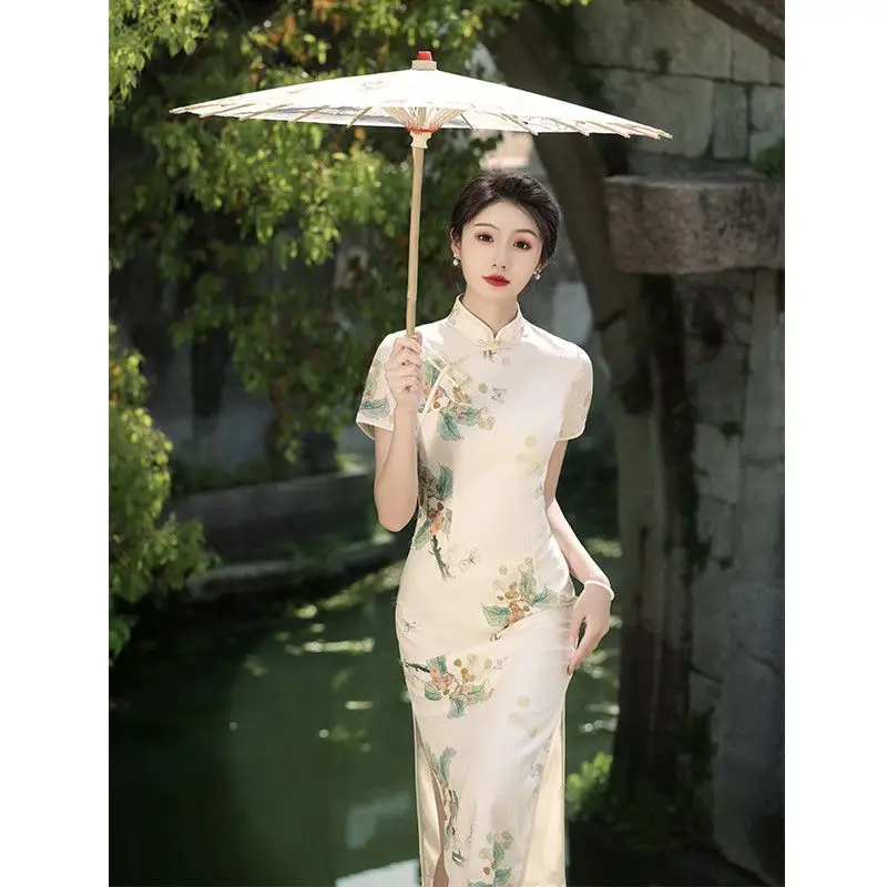 

Improved Cheongsam Young Style ElegantDaily 2025 New Summer Dress Chinese Style Champagne Retro Qipao Dress