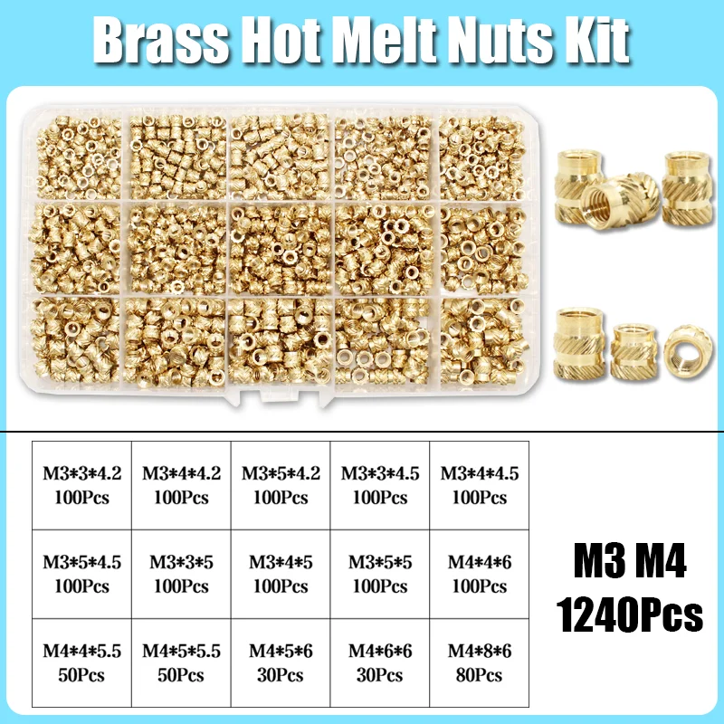 M2 M3 M4 M5 M6 M8 Messing Wärmeeinsatz Mutter Sortiment Set Hot Melt Rändelgewindeeinsatz Einbettung Kupfer Mutter 3D-Druck Nutinsert