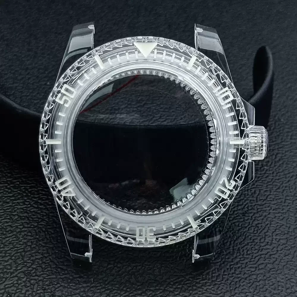 NH35 케이스 GMT 케이스 녹색 빛나는 시계 케이스 40mm 투명 아크릴 시계 케이스 NH34 NH35 NH36 NH38 무브먼트 맞는 28.5 다이얼