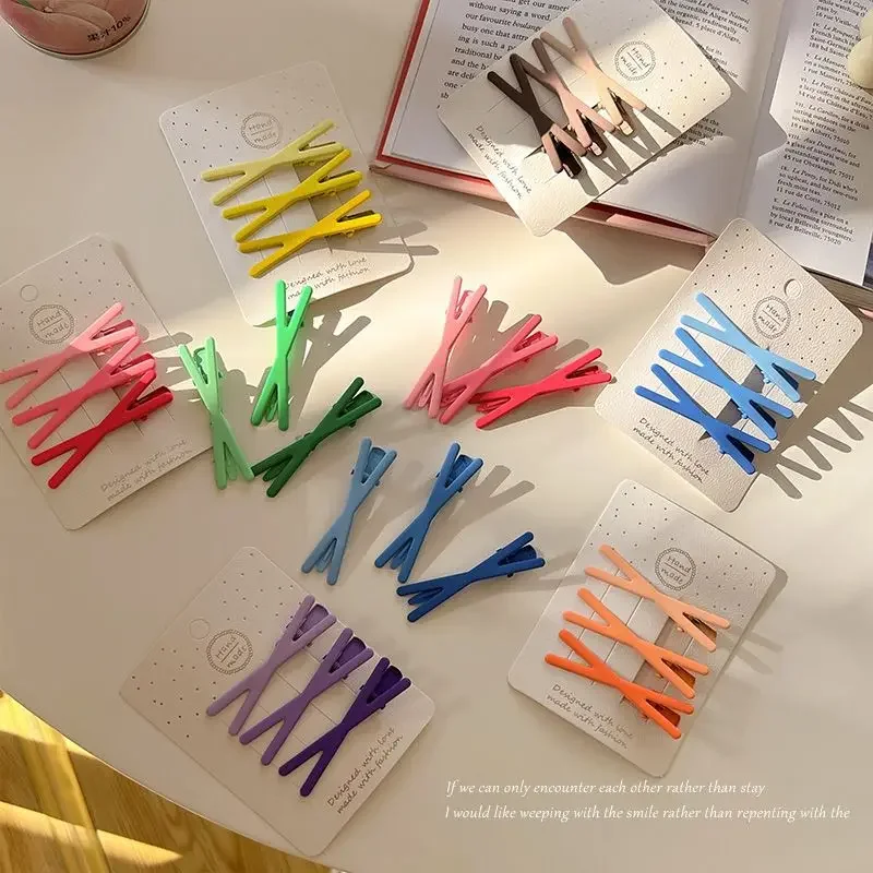 Korean Sweet Girls Sweet Hairpin Gradient Color Cross Seamless Bangs Side Clip Broken Hair Clip Edge Clip Candy Color Headwear