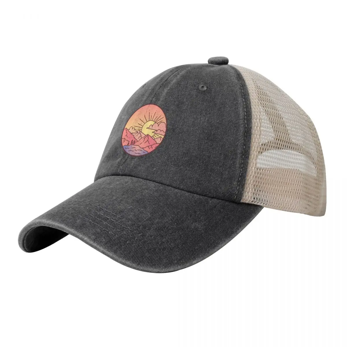 

Sunset Mountains Cowboy Mesh Baseball Cap Sun Hat For Children summer hat dad hat western Hats Woman Men's