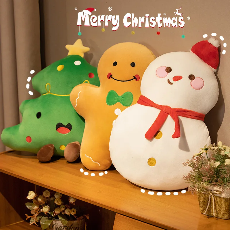 

New Christmas Decor Cartoon Plush Christmas Tree Gingerbread Man Snowman Soft Stuffed Throw Pillow Cushion for Kids Xmas Gifts