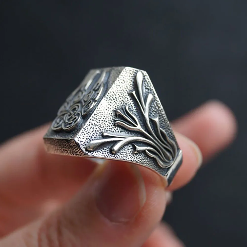 Antique Silver Color Handmade Carved Viking Ring For Men Vintage Black Claw Rings Punk Hip Hop Trendy Jewelry