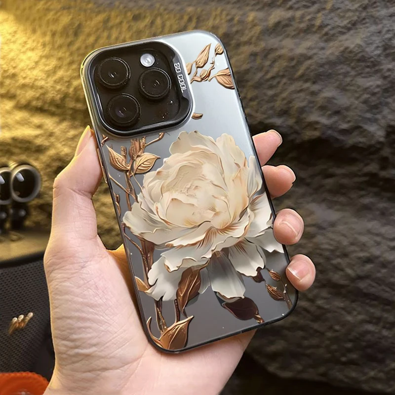 Gold Lotus Flower Electroplate Silver IMD Case For Xiaomi Redmi Note 14 13 12 11 10 Pro Plus 5G 12S 11 Redmi 14C 13 12 4G Cover