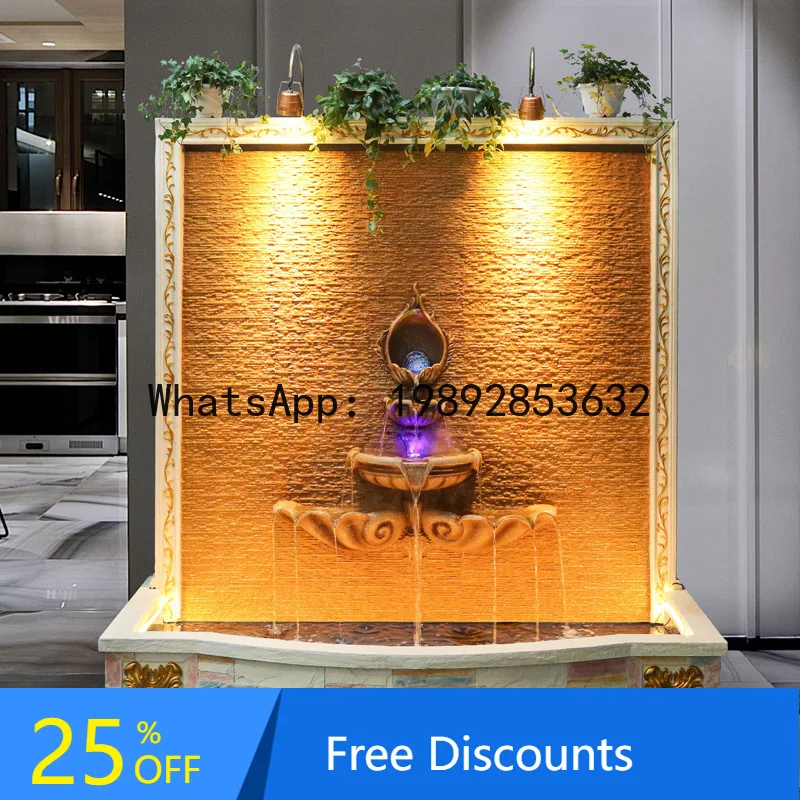 ZK Fountain Office Wealth-Attracting Landscape Living Room Floor Large Fake Mountain Feng Shui Wheel Water Curtain Wall Ornament
