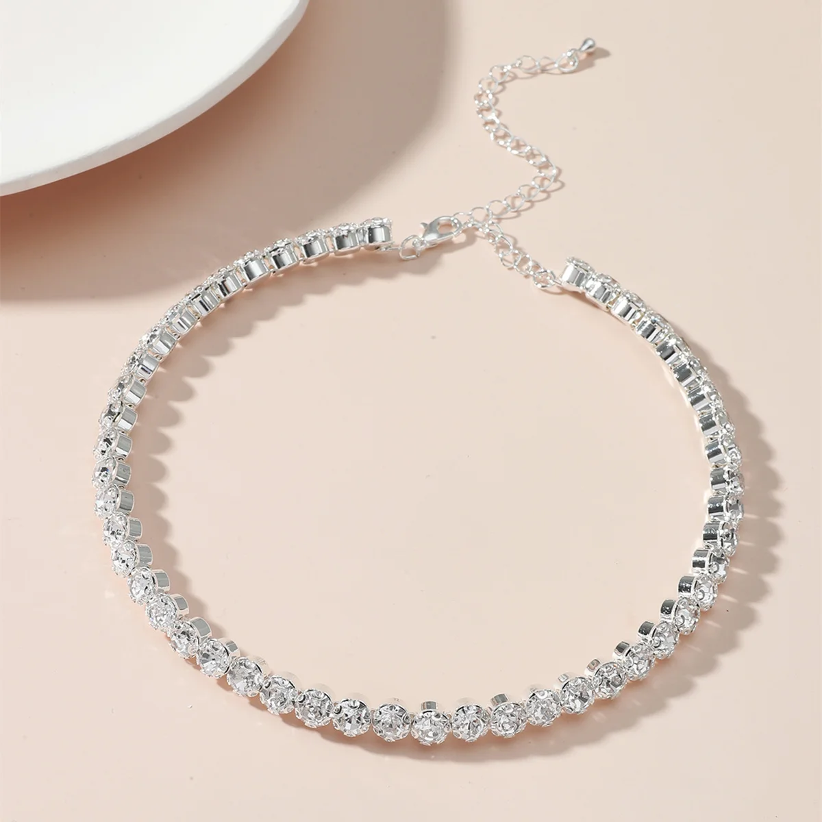 2024 Sparkling Silver Color Crystal Collar Chain Choker Necklace Bridal Women Wedding Party Diamante Rhinestone Choker Jewelry