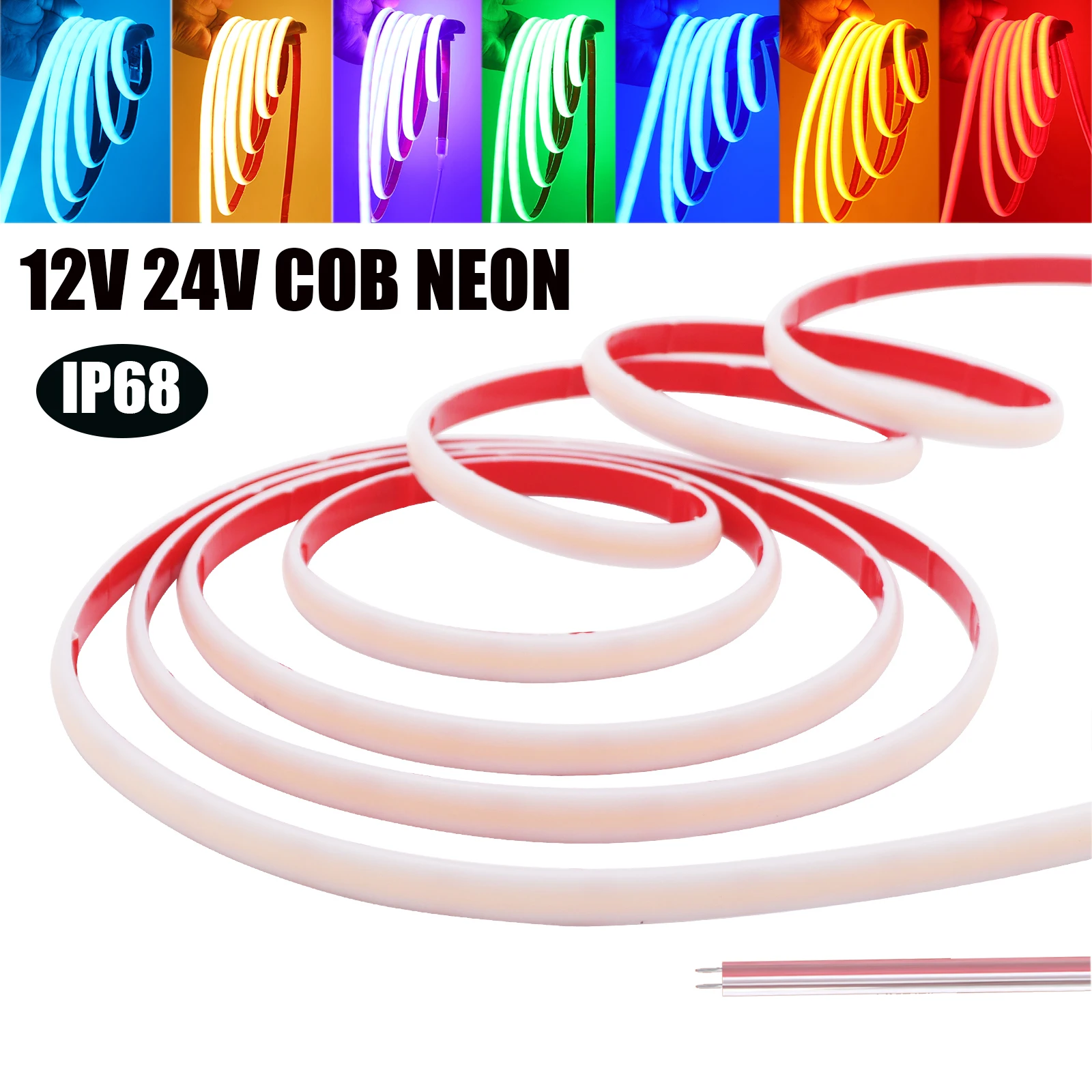 1M 5M 10M Cob Neon Strip 12V 24V Ip68 Waterdicht 320Leds/M Wit/Ijs Blauw/Roze/Geel/Roze/Rood Flexibel Lint Touw Led Licht